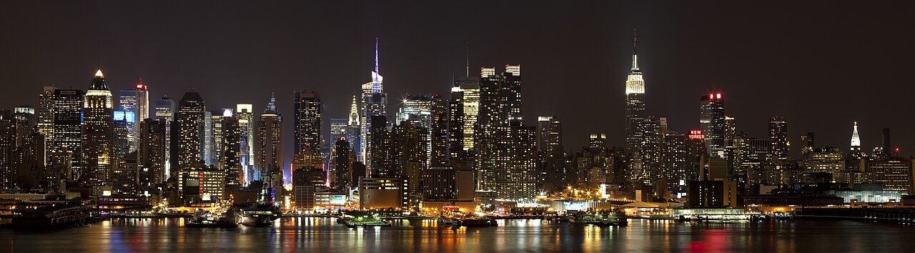 The Manhattan skyline viewed from across the Hudson River.